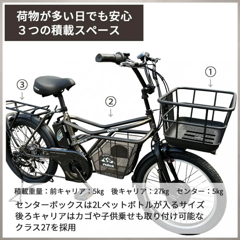 完成品でお届け！GRC-515ep 限定カラー【カラー：スモーキーブロンズ】整備済み 電動自転車 eカーゴバイク 前カゴ付き電動アシスト自転車 20インチ 小径 低重心 シマノ製外装7段変速大阪府 堺市 完全組立 整備済発送 組立不要