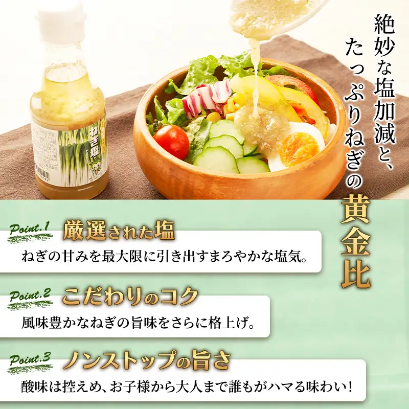 ねぎ塩ドレッシング（3本） ネギ 葱 サラダ タレ たれ 付けダレ 付けだれ ほぎもん 自宅用 手土産 贈り物 岐阜県 坂祝町 さかほぎ F6M-402