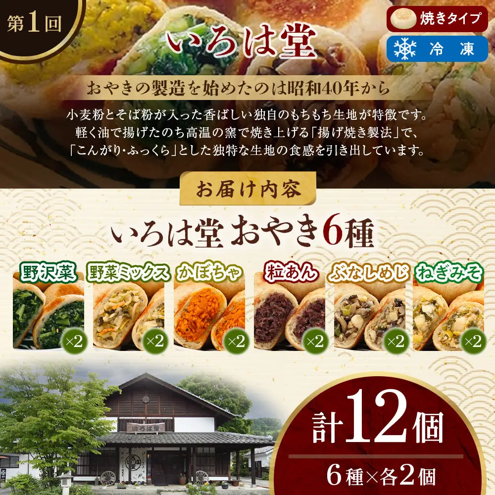 長野市人気焼きおやきコラボ！3回定期便（いろは堂・美包・丸八たきや）