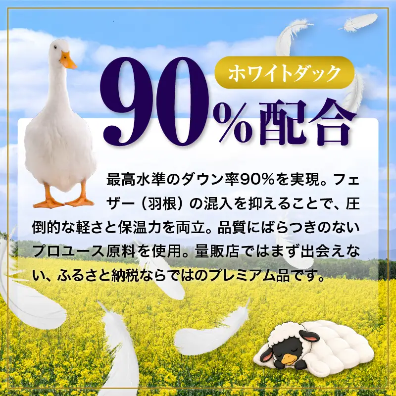 羽毛布団 Royalシリーズ ホワイトダックダウン90% 肌掛け ダウンケット 3シーズン【クイーン】390dp以上 ホテル仕様 完全国内生産 北海道滝川市