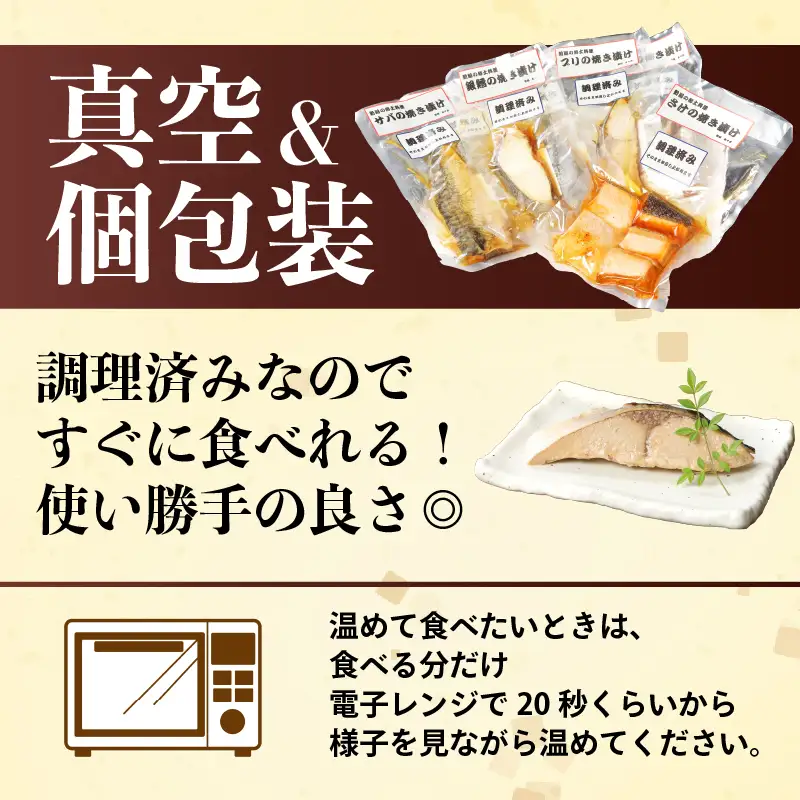 【髙島屋選定品】 焼き漬け 賞味期限6ヶ月 常温保存 4種セット 鮭 銀鱈 ブリ サバ 11切 食べ比べ 詰め合わせ 小分け 個包装 郷土料理 魚 さけ シャケ 鱈 タラ 鰤 ぶり 鯖 焼き魚 醤油ダレ 調理済み 簡単調理 お手軽 おつまみ 酒 のお供 肴 魚 晩酌 おかず お弁当 お子 一人暮らし 佐々木食品 新潟県 新発田 魚介 tsasaki001
