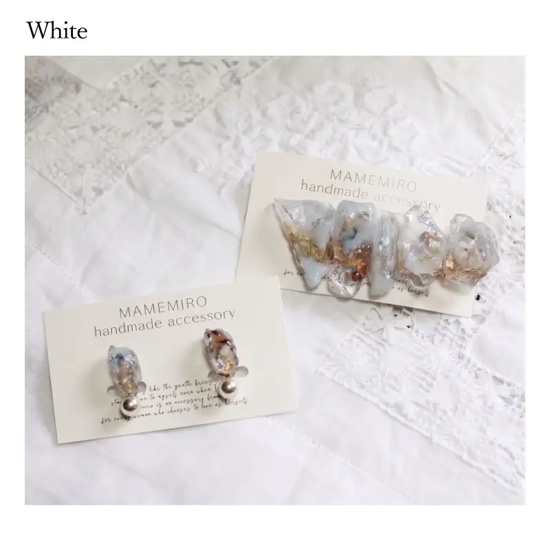 バレッタ・イヤリング(ピアス)セット 【ホワイト】 OD001-white