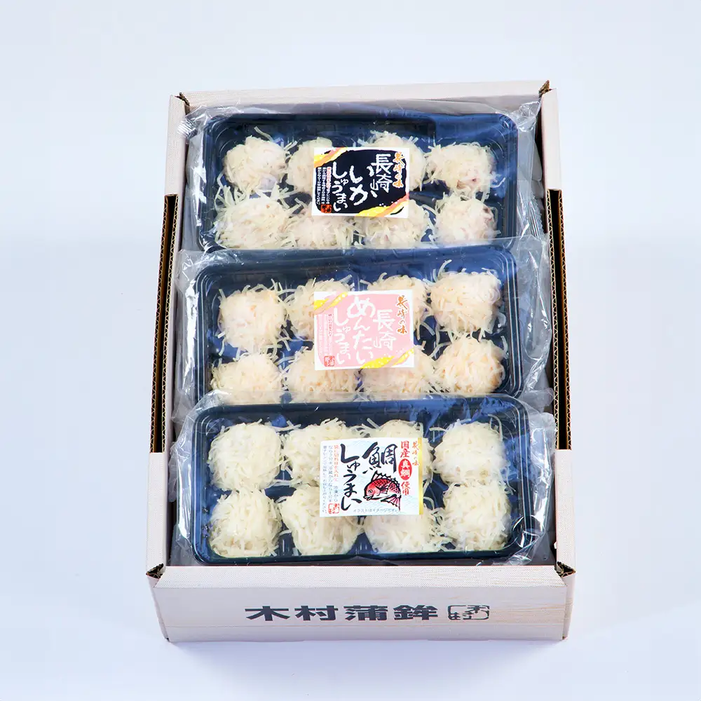 ＜ 長崎 / 木村蒲鉾 ＞ 海鮮焼売セット （ いか ・ めんたい ・ 鯛 ） 計9パック 惣菜 おかず おつまみ 晩酌 酒の肴 魚介類 いかしゅうまい めんたいしゅうまい 鯛しゅうまい 化粧箱 化粧箱段ボール 贈り物 ギフト 食べ比べ 詰め合わせ 冷凍