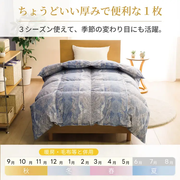 羽毛布団 合掛け シングル 洗える ホワイトダックダウン93% 0.8kg 中厚 春用 秋用 ブルー