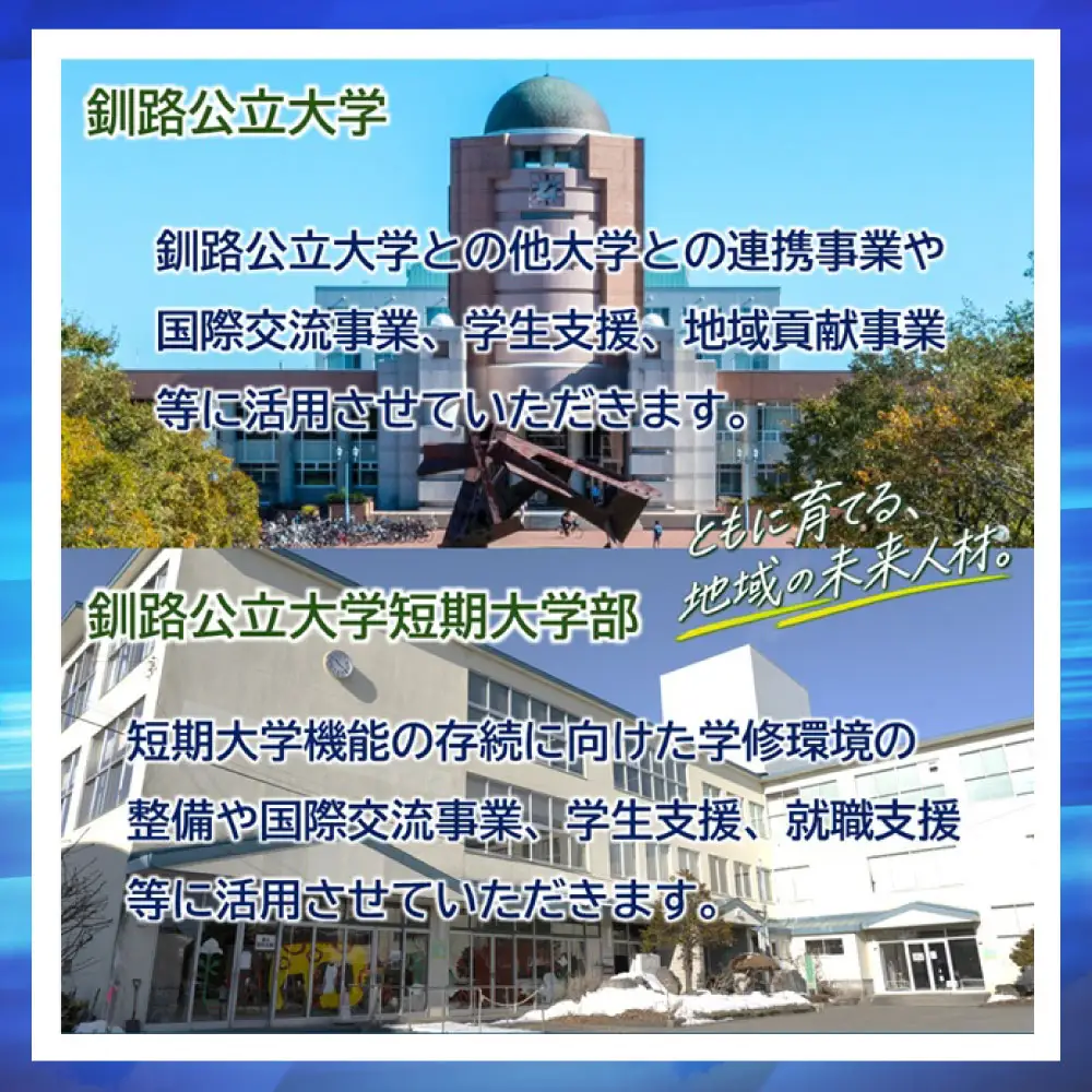 高等教育機関応援 （ 釧路公立大学 ／ 釧路公立大学短期大学部 ） 5,000円 【 返礼品なし 】 北海道 釧路市 大学 応援 大学連携事業 国際交流事業 学生支援 地域貢献 就職支援