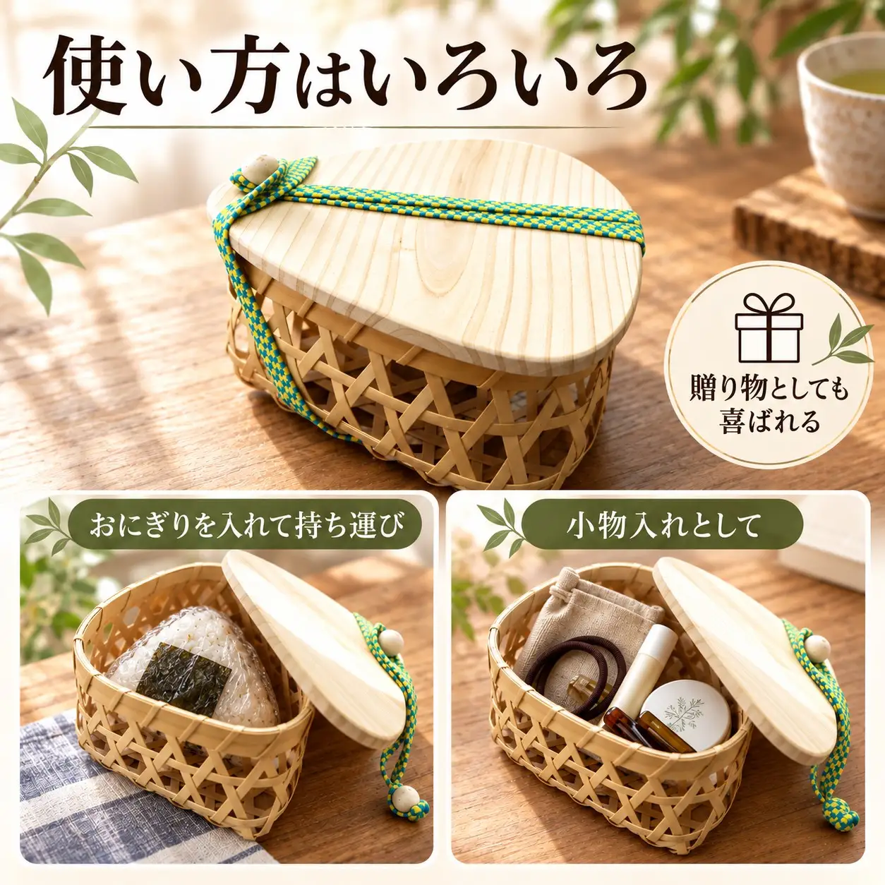 山口県産竹工芸 竹製 おにぎりケース