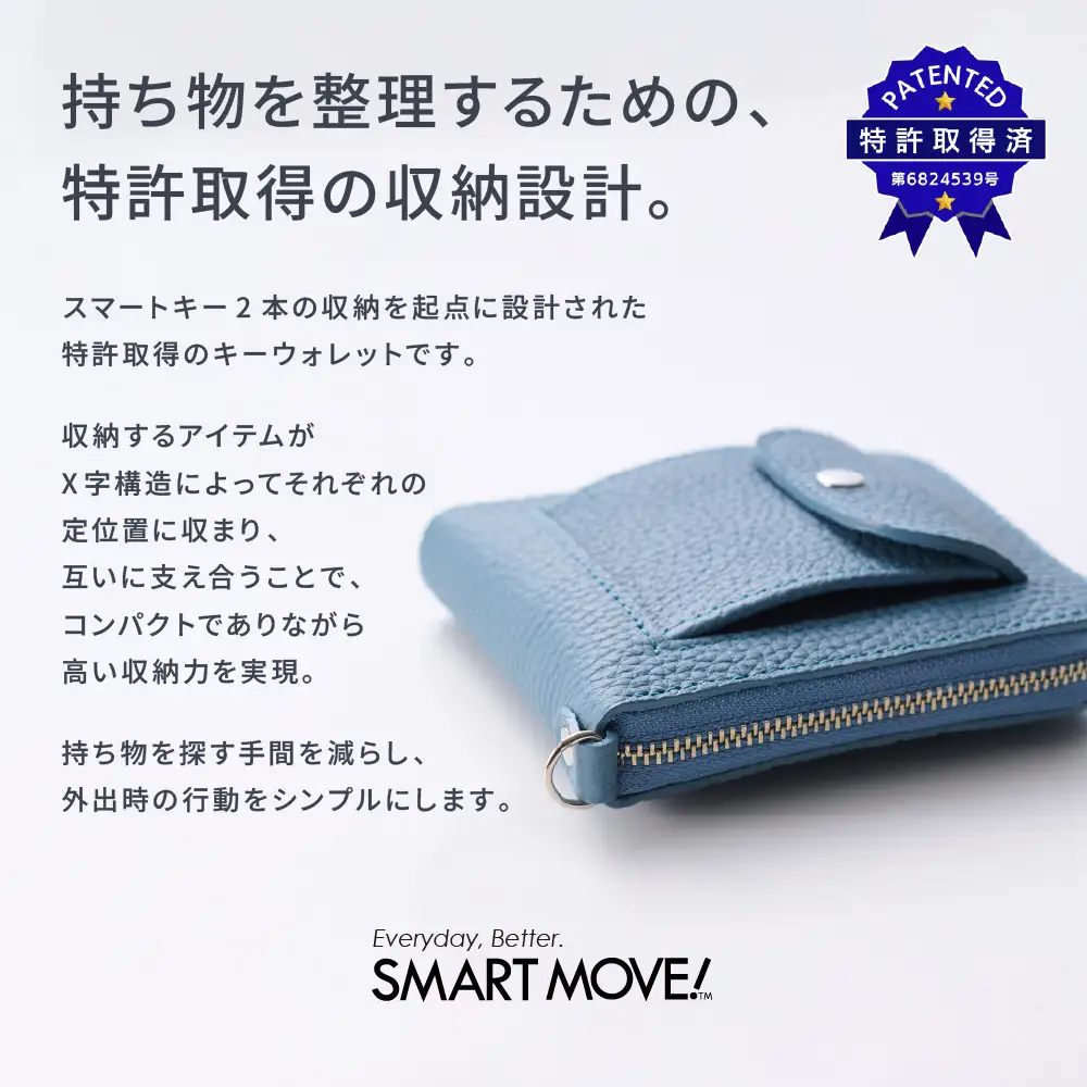 【京都市ふるさと納税】SMART MOVE!〈type2〉Kamo Blue｜賀茂の浅水（くすみ水色）｜京都 ウォレット 人気ブランド［ 京都 財布 本革 スマートキー2個収納 財布一体型キーケース ウォレット 職人が一つ一つ手作り 収納力 コンパクト 人気 おすすめ かわいい ギフト プレゼント お取り寄せ 通販 送料無料 ふるさと納税 ］