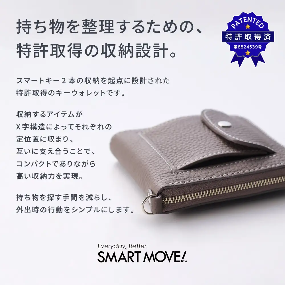 【京都市ふるさと納税】SMART MOVE!〈type2〉Velvet Greige｜東山の小径（深いグレージュ/トープ）｜京都 ウォレット 人気ブランド［ 京都 財布 本革 スマートキー2個収納 財布一体型キーケース ウォレット 職人が一つ一つ手作り 収納力 コンパクト 人気 おすすめ かわいい ギフト プレゼント お取り寄せ 通販 送料無料 ふるさと納税 ］