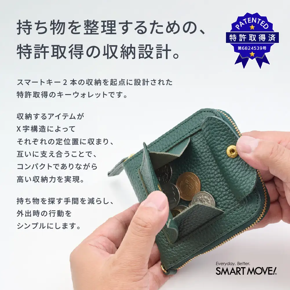【京都市ふるさと納税】SMART MOVE!〈type2〉Calm Green｜翠緑の古寺（深めのグリーン）｜京都 ウォレット 人気ブランド［ 京都 財布 本革 スマートキー2個収納 財布一体型キーケース ウォレット 職人が一つ一つ手作り 収納力 コンパクト 人気 おすすめ かわいい ギフト プレゼント お取り寄せ 通販 送料無料 ふるさと納税 ］