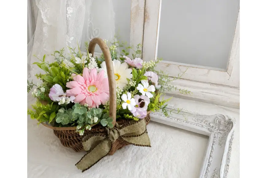 フラワーアレンジメント 花かごの寄せ植え(パンジー) 1点