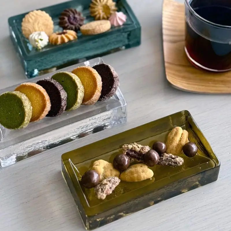 ひとかけ 角トレイ（クリアー） 食器 トレイ 皿 ガラスプレート ガラス 硝子 手作り ギフト プレゼント 贈り物 九十九里町 千葉