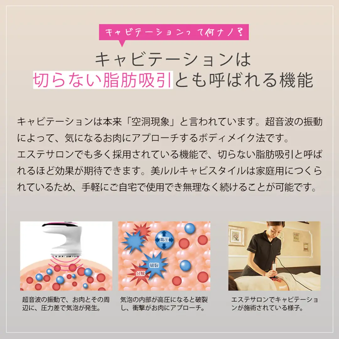 美ルル キャビスタイル（ホワイト） キャビテーションRF温熱振動マッサージ赤色LED脂肪 セルライト