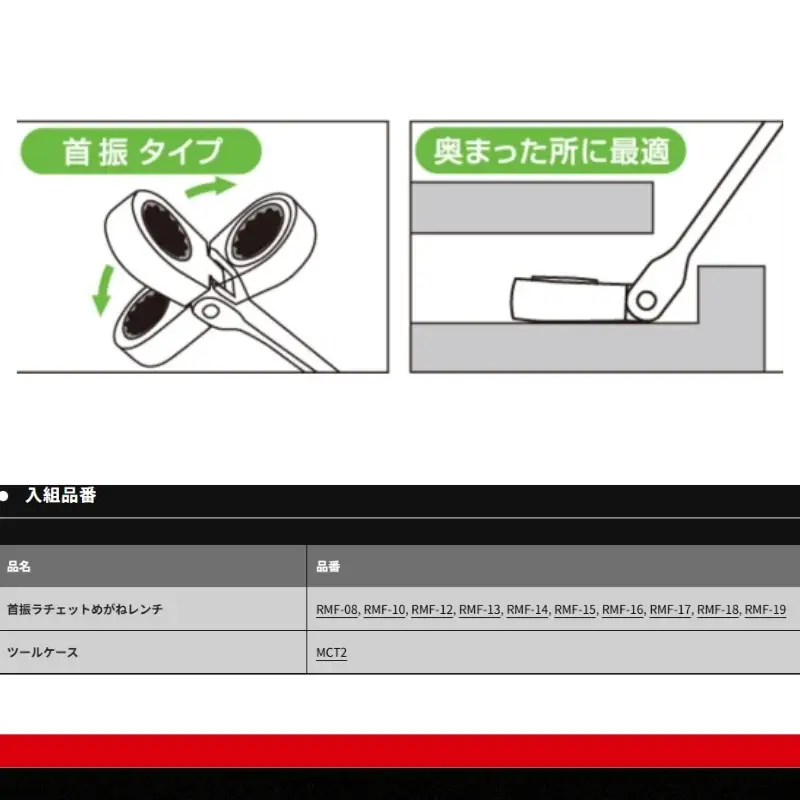 TONE トネ 首振ラチェットめがねレンチセット ( RMF100 ) 15001-40001554