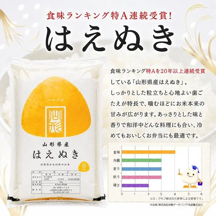 (1月～12月) ≪12ヶ月定期便≫ はえぬき 精米 5kg×12ヶ月連続 計60kg 山形県産 毎月中旬にお届け 東北 山形県 遊佐町 庄内地方 白米 [1772T01]