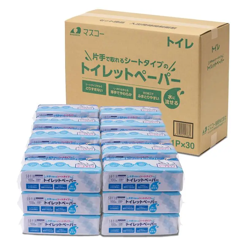 0012-107-03 マスコー製紙 片手で取れるシートタイプのトイレットペーパー 100組(200枚)×30個 シート トイレットペーパー