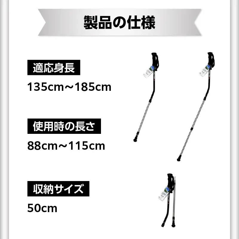ウォーキングポール Issoku-CHO（1足長） ブラックシルバー 2本1セット  R17033