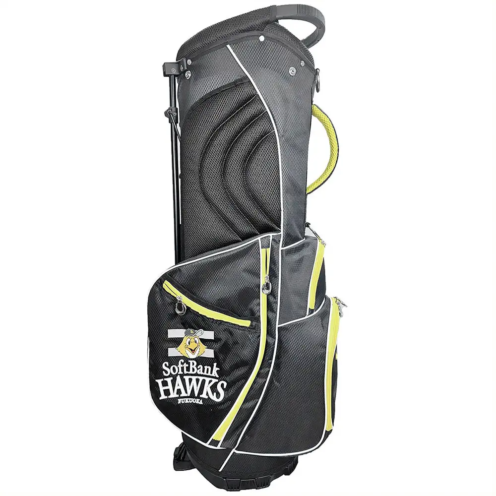 福岡ソフトバンクホークス 9.5型スタンド式キャディバッグ SBCB-6463 ゴルフ ゴルフ用品 スタンドバッグ ゴルフバッグ 機能ポケット付き フード ショルダーベルト グローブホルダー タオルハンガー 名札 14分割 ・ 3セパレーター構造