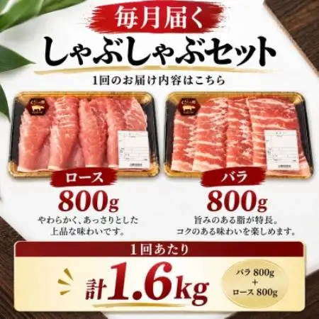 【毎月定期便】くんじゃん豚 しゃぶしゃぶセット(バラ・ロース)計9.6kg全6回【配送不可地域：離島】【4092830】
