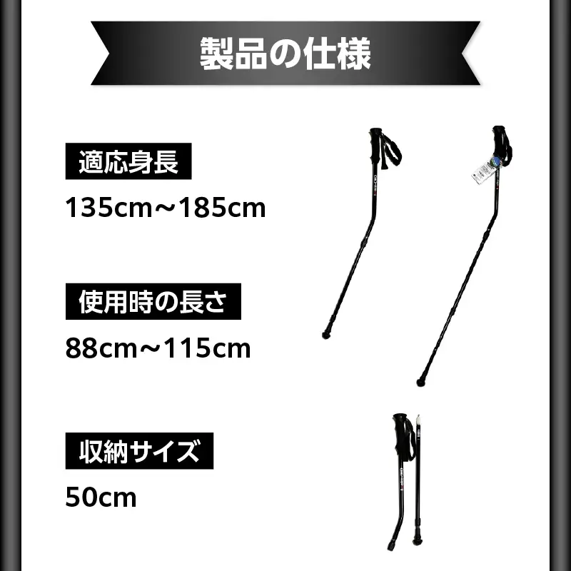 ウォーキングポール Issoku-CHO（1足長） オールブラック 2本1セット R17035