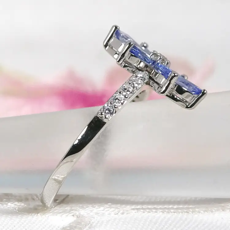 指輪 プラチナ Pt900 タンザナイト マーキス フラワー ダイヤモンド 0.17ct レディース 5～16号 花 カラーストーン 誕生石 ジュエリー 【 f301-ta-pt 】