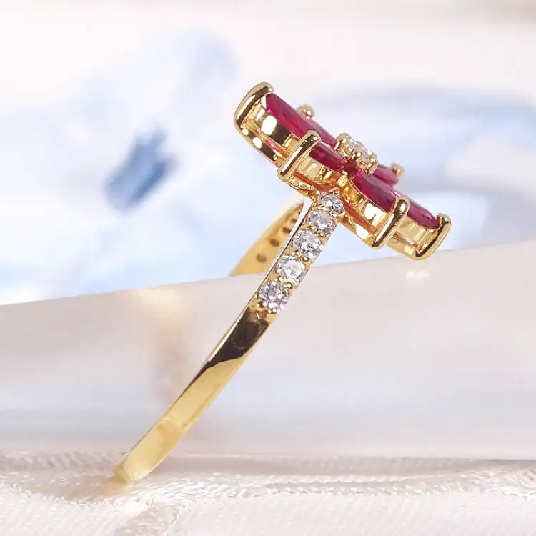 指輪 K18YG イエローゴールド ルビー マーキス フラワー ダイヤモンド 0.17ct レディース 5～16号 花 カラーストーン 誕生石 ジュエリー 【 f301-ru-k18yg 】