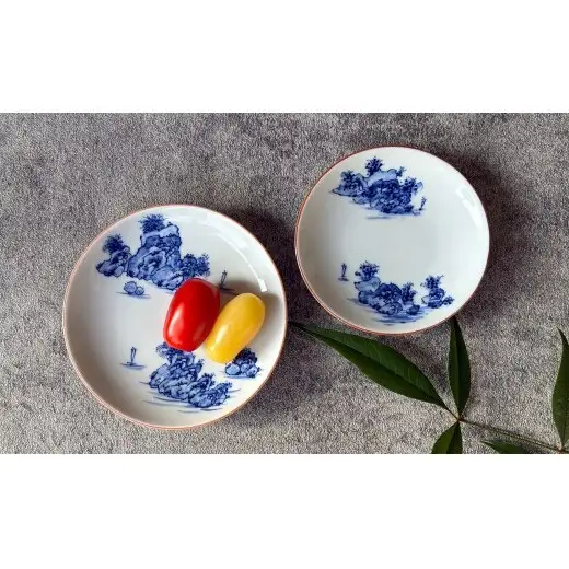 有田焼 山水絵小皿大・小 2枚1組【起山窯】食器 器 うつわ 小皿 手描き 染付 山水絵 2枚 セット ギフト プレゼント co022