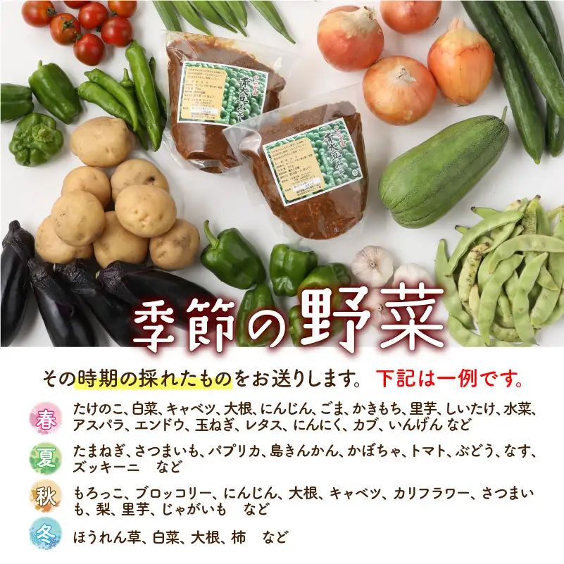 味噌 手作り青大豆みそ 2袋 季節の野菜 5～10種類