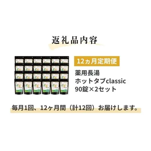 【12ヶ月定期便】 【薬用 入浴剤】 長湯ホットタブ Classic 90錠入×2袋×12回