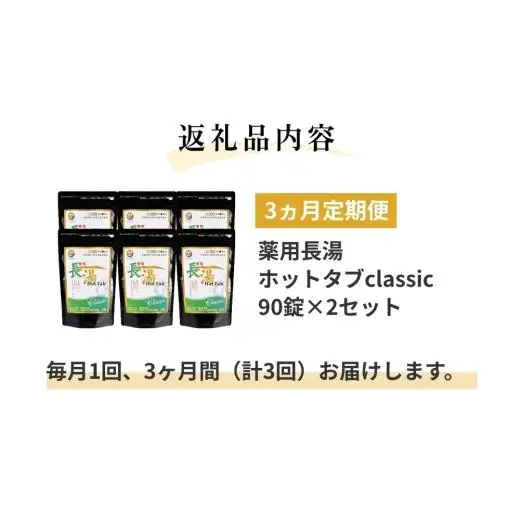 【3ヶ月定期便】 【薬用 入浴剤】 長湯ホットタブ Classic 90錠入×2袋×3回 計540錠