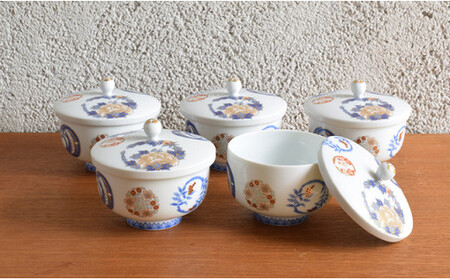 深川製磁 【有田焼】染錦花丸紋　土瓶茶器揃 aa030