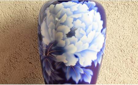 深川製磁 【有田焼】ルリ牡丹　細長１４号花生 aa040