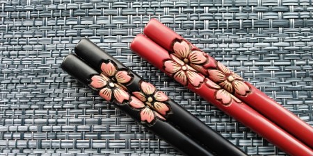  村上木彫堆朱　桜色分　夫婦箸　C4033