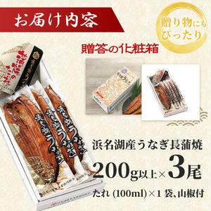 浜名湖産うなぎ特大・長蒲焼パック3枚入り【国産うなぎ】【配送不可：離島】 鰻 ウナギ 