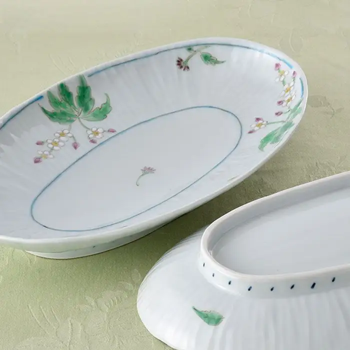 【波佐見焼】草花紋 長楕円皿 ボウル 2枚組み 食器 皿 【藍水】 [GB16]  波佐見焼