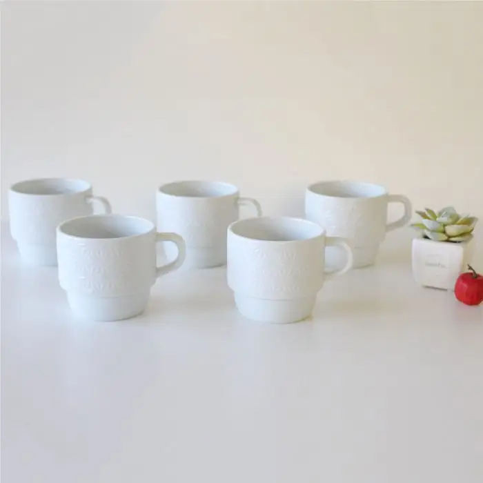 【波佐見焼】麻の葉シリーズ マグカップ ホワイト 5個セット 食器 皿 【陶芸ゆたか】[VA43]  波佐見焼