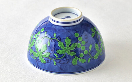 源右衛門窯 緑彩葡萄絵 飯碗 器 食器 お茶碗 ごはん 茶碗 小鉢 葡萄絵 有田焼 ad004