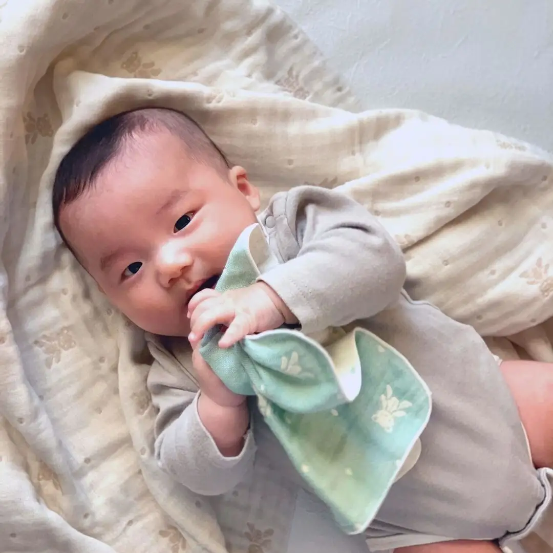 【babybear】多重ガーゼ  miniバスタオル＆ハンカチ 4枚セット（ブルー）