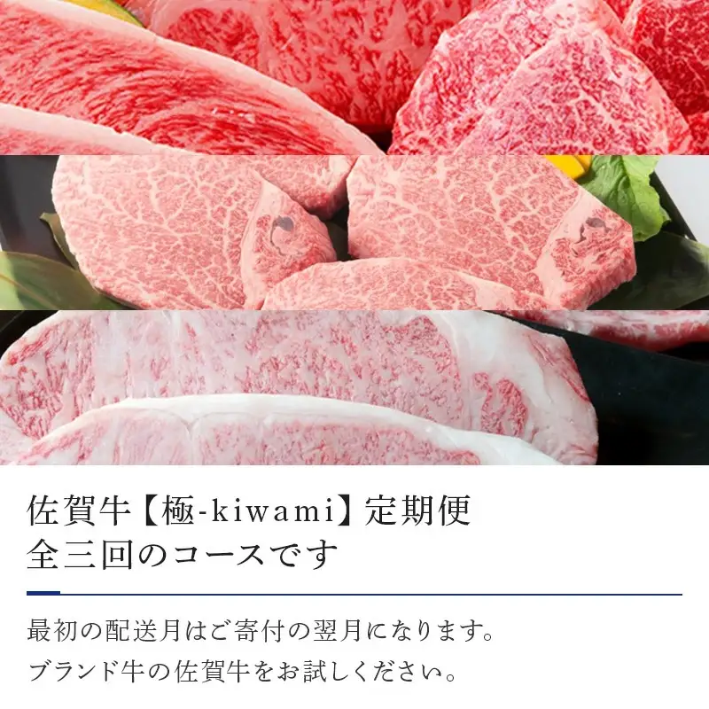 「定期便全3回」 佐賀牛 極-kiwami- 寄附翌月から発送 ステーキ各種(2.35kg) ももスライス(400g)