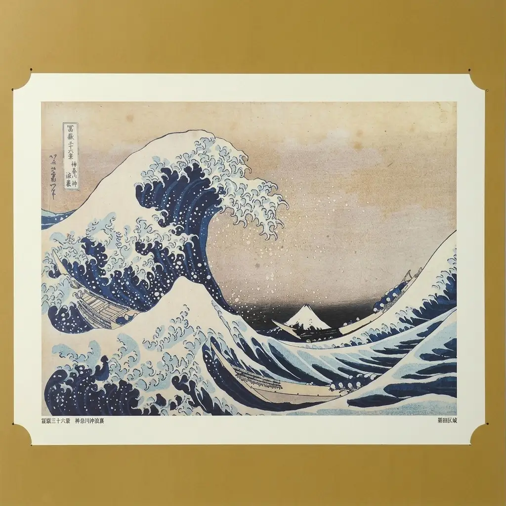 絵画セット 葛飾北斎 富嶽三十六景 印刷画 額縁付 絵画セット【5点 額縁1枚付】