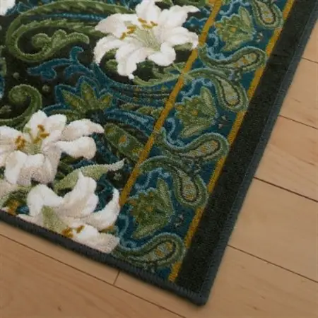 日本製 廊下カーペット 80cm×180cm 【ユリ柄】 滑り止め加工 (グリーン)【1264359】