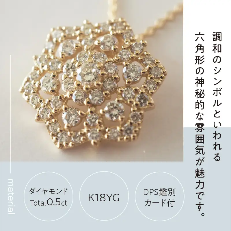 [MADE IN KOFU]K18 六角形レースモチーフダイヤネックレス TI-830
