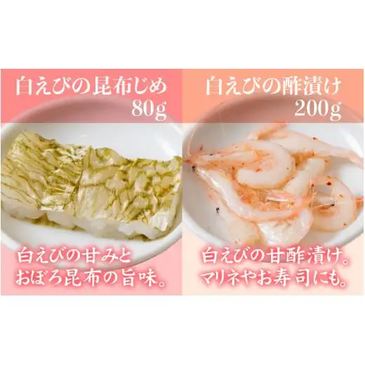 白えびづくし【白エビ 海鮮 一人暮らし 冷凍 おぼろ昆布 刺身 昆布締め 酢漬け ボイル 燻製 海老 富山 北陸 カネツル砂子商店】
