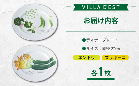 【お皿】ディナープレート２枚（エンドウとズッキーニ）セット｜ヴィラデストワイナリー　ベジタブルシリーズ食器