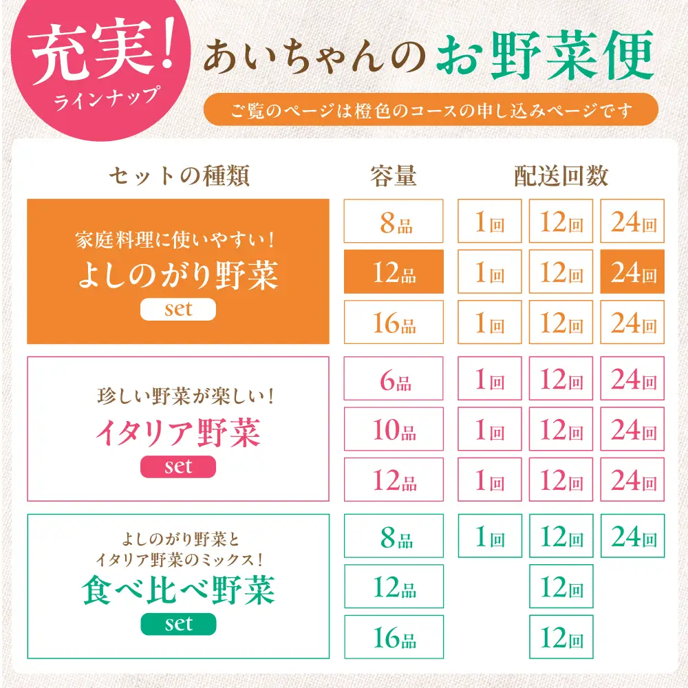 【12品 / 24回定期便】農薬に頼らない！カラダにやさしい「よしのがり野菜」セット（レギュラー）[FAA007]