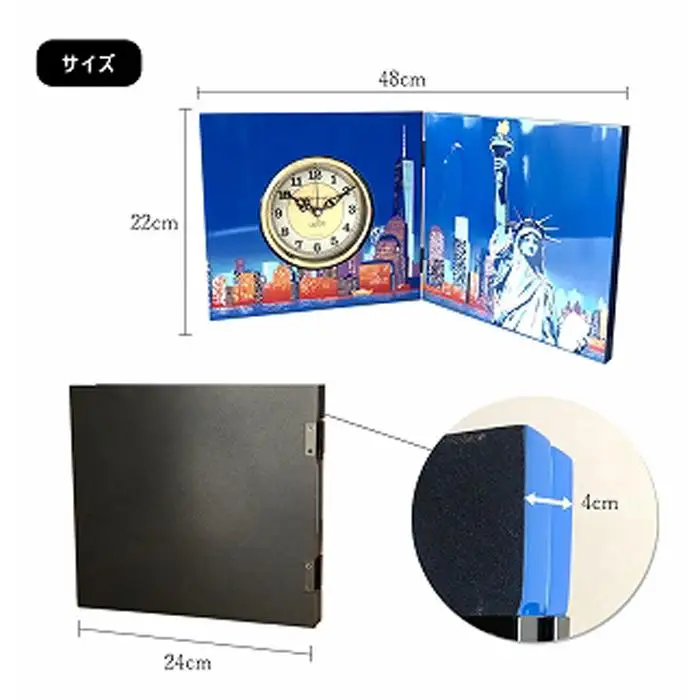 紀州漆器 木製 屏風時計 ニューヨーク 時計 置き時計 和柄 ギフト 国産 お土産 自由の女神 アメリカ NYスタイル おしゃれ アメリカン クロック［YS8］