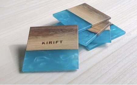 コースター 2枚組 ウォールナット×レジン 桐箱入り KIRIFT キリフト おしゃれ 木製 天然蜜蝋仕上げ インテリア 伝統技術 木製コースター  FAD-0523