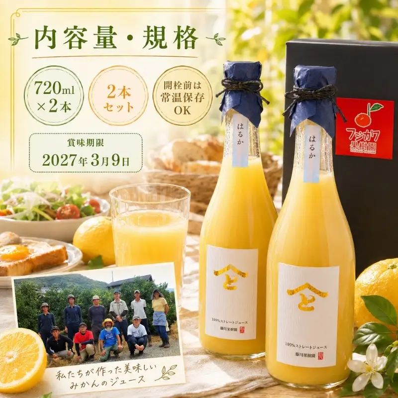 みかんジュース はるか 無添加ストレート 果汁飲料 みかんジュース【720ml×2本】