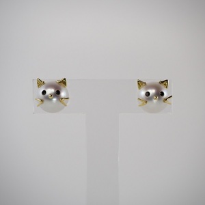 K18 南洋真珠 アニマルモチーフ 【ねこ】 パールピアス　S10mm　AN10PE