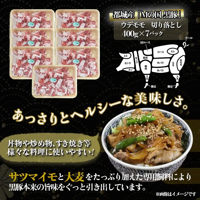都城産黒豚「Mの国黒豚」切り落とし2.8kg〔MJ-0108〕_(都城市) 豚肉2.8キロセット ウデモモ 切り落とし ブランド豚 切落とし肉 400g×7パック 銘柄豚 豚肉セット 小分け パック