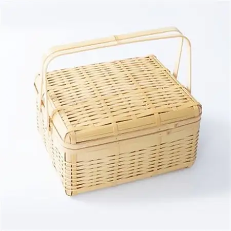 良質な竹を使用した伝統工芸品 竹細工 バスケットフタ付き(大)(4002227